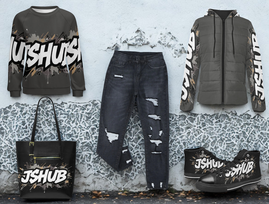 Crea il tuo outfit perfetto con felpa, borsa, jeans, giacca piumino e t-shirt