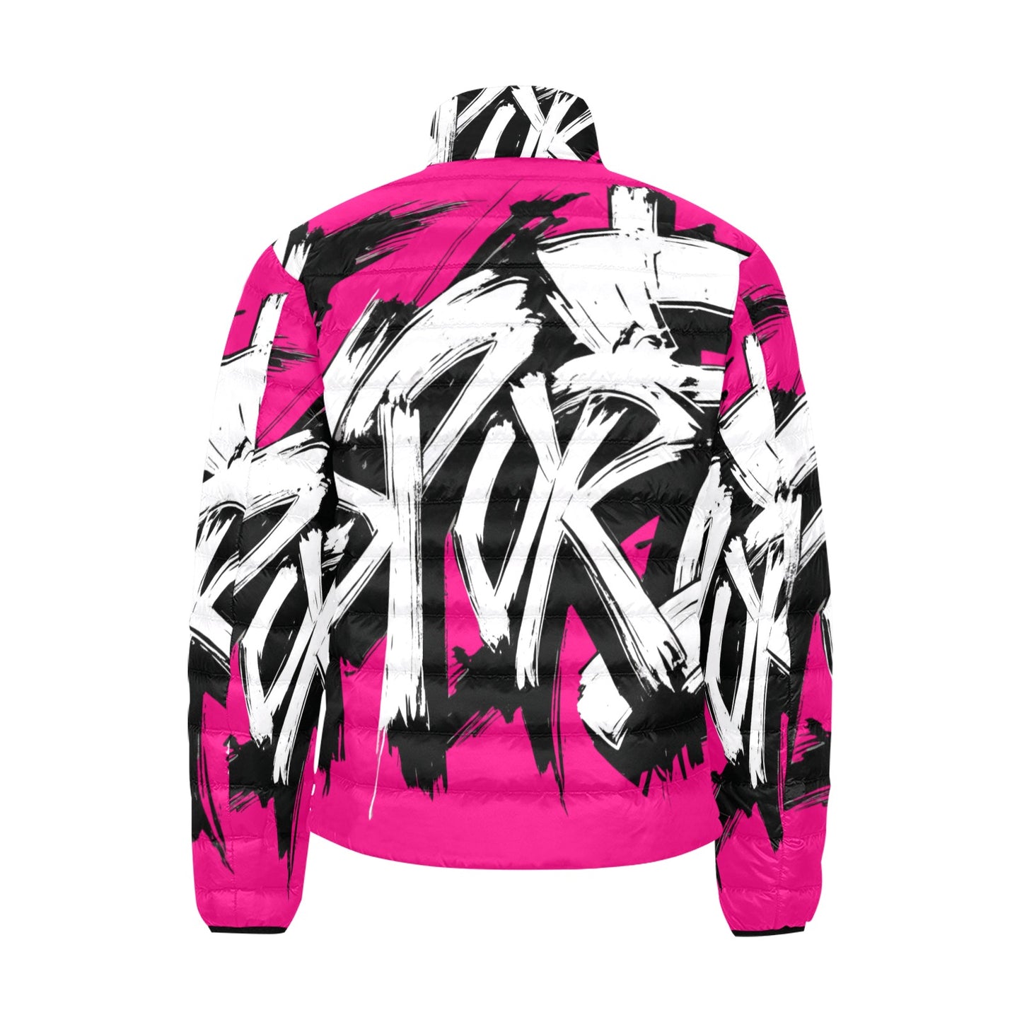 Giacca Bomber Uomo Collezione JSports Momo M08 Fucsia Vibrante JSHUB – Base Fucsia con Stampa All-Over Bianca Contornata di Nero