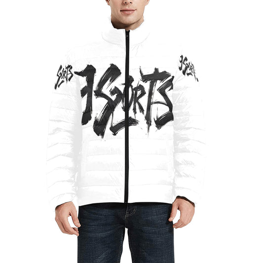 Giacca Bomber Uomo Collezione JSports Momo K45 Urban Shadow ArmTag JSHUB – Base Bianca con Stampa Centrale Nera e Tag Spalle