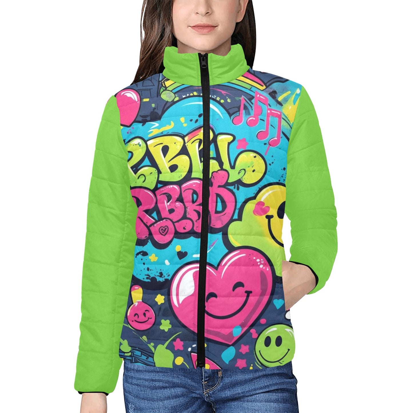 Giacca imbottita donna Viber City “Emotion Happiness” colletto rialzato multicolor
