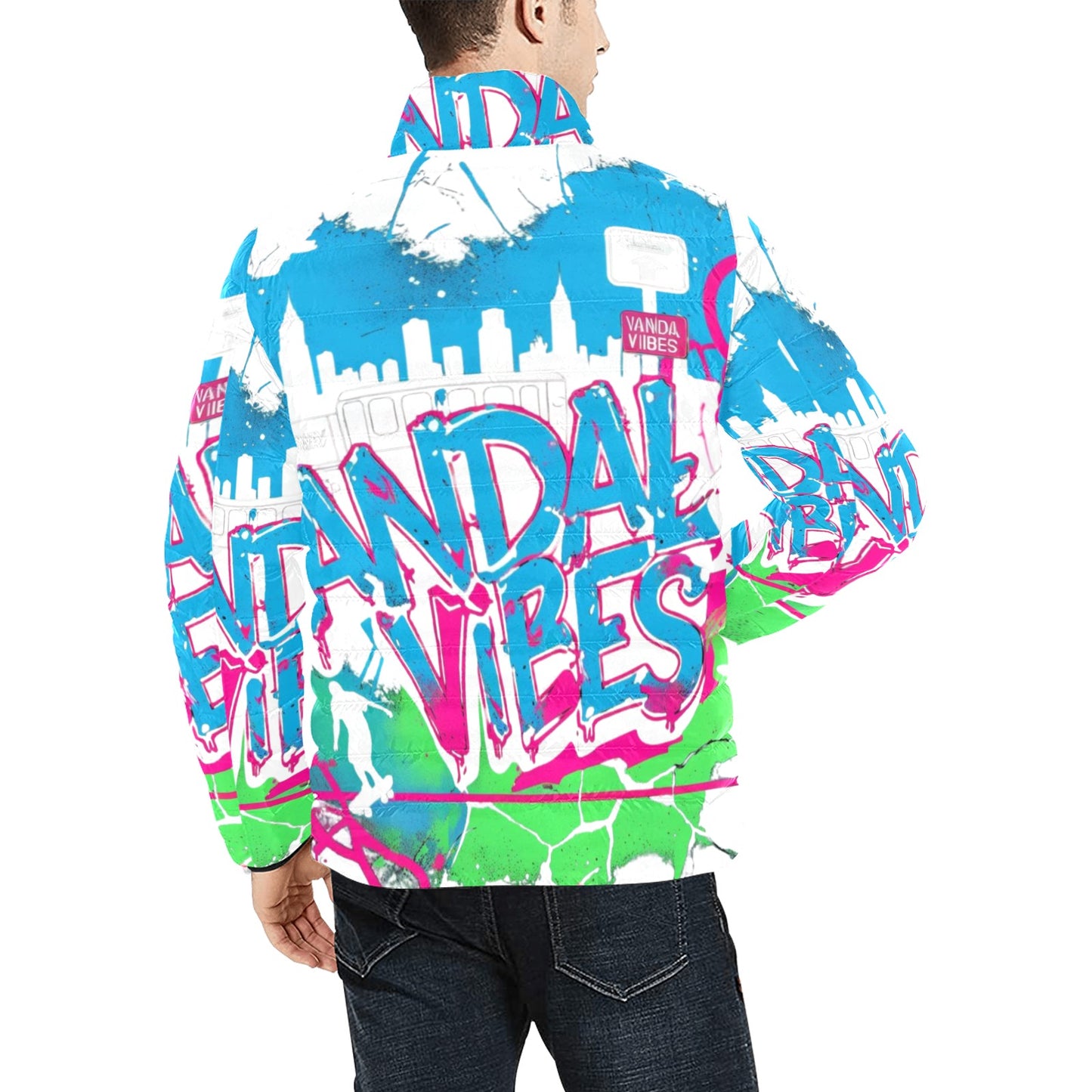 Giacca Bomber Uomo Collezione Vandal Vibes JSHUB – Base Bianca Stampa All Over