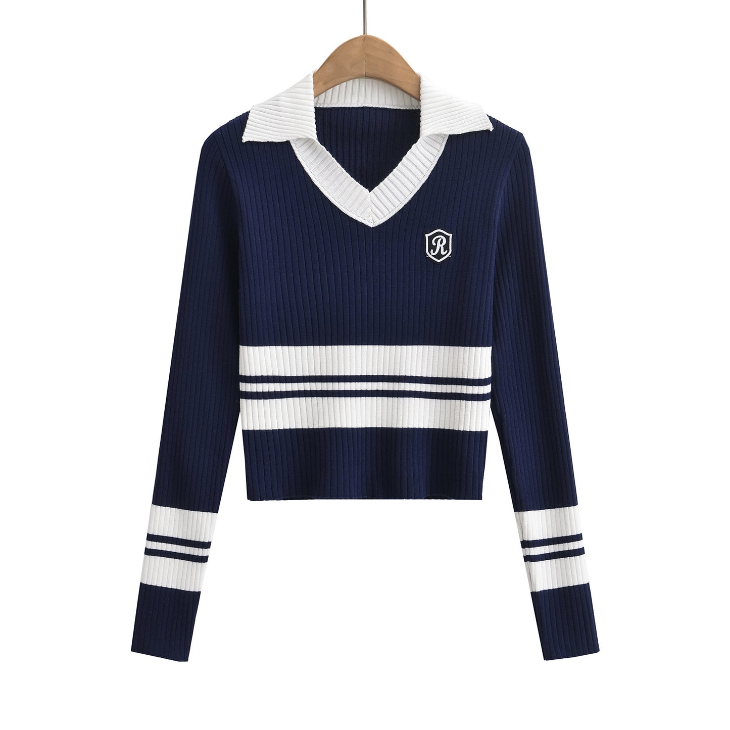 Maglione Unisex Streetwear a Righe Scollo V in Viscosa