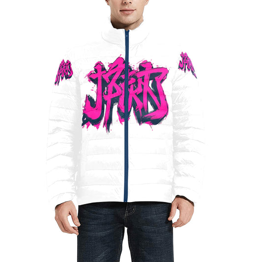 Giacca Bomber Uomo Collezione JSports Momo K44 Neon Pulse ArmTag JSHUB – Base Bianca con Stampa Centrale Fucsia e Tag Spalle