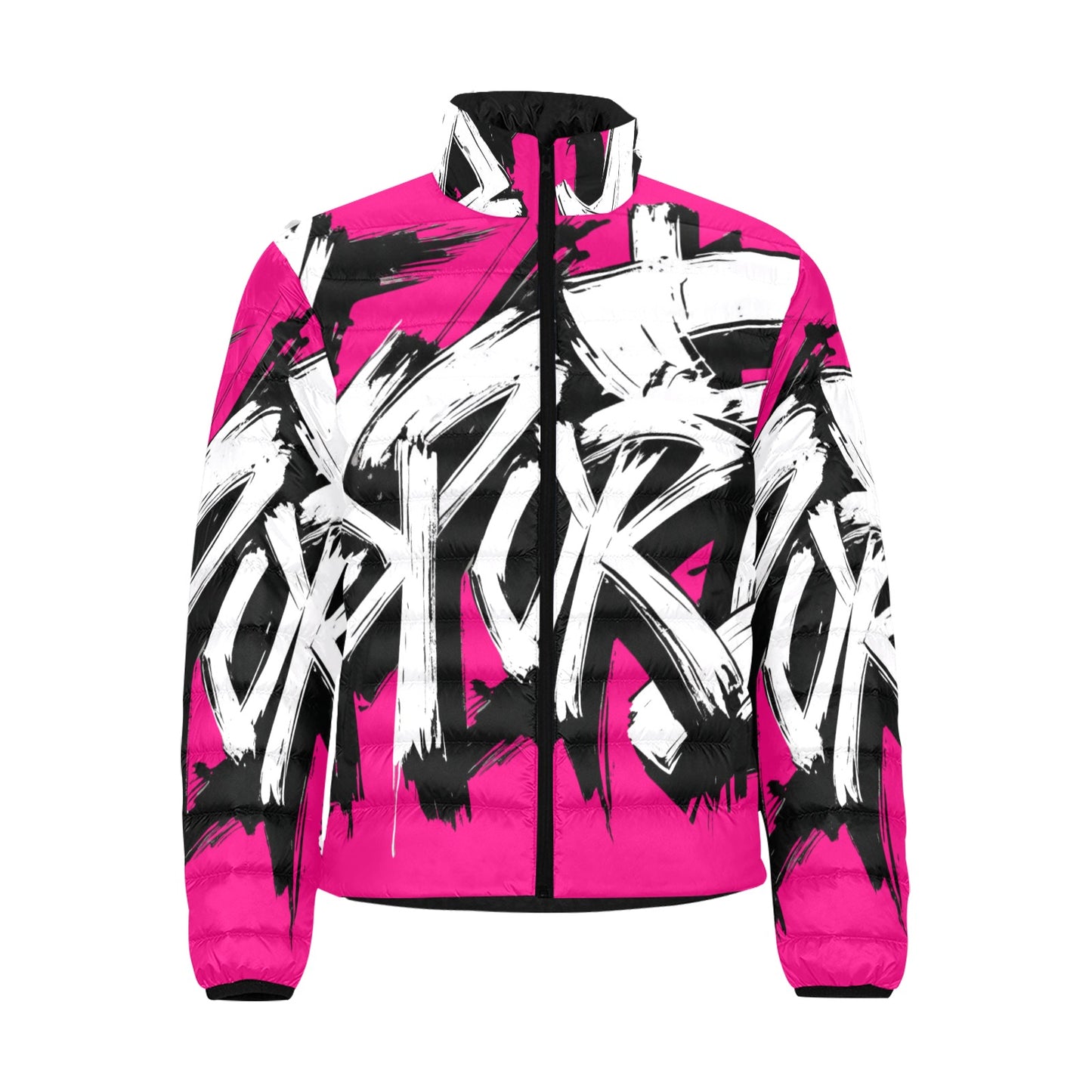 Giacca Bomber Uomo Collezione JSports Momo M08 Fucsia Vibrante JSHUB – Base Fucsia con Stampa All-Over Bianca Contornata di Nero