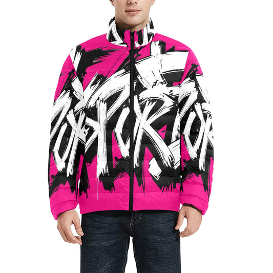Giacca Bomber Uomo Collezione JSports Momo M08 Fucsia Vibrante JSHUB – Base Fucsia con Stampa All-Over Bianca Contornata di Nero