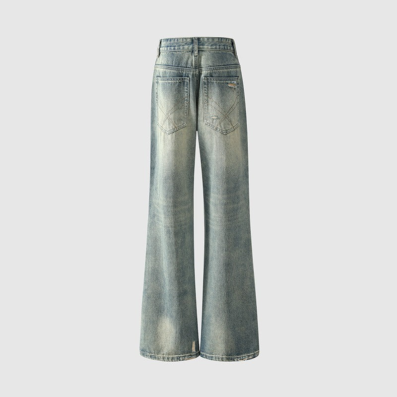 Jeans vintage strappati a gamba dritta ampia