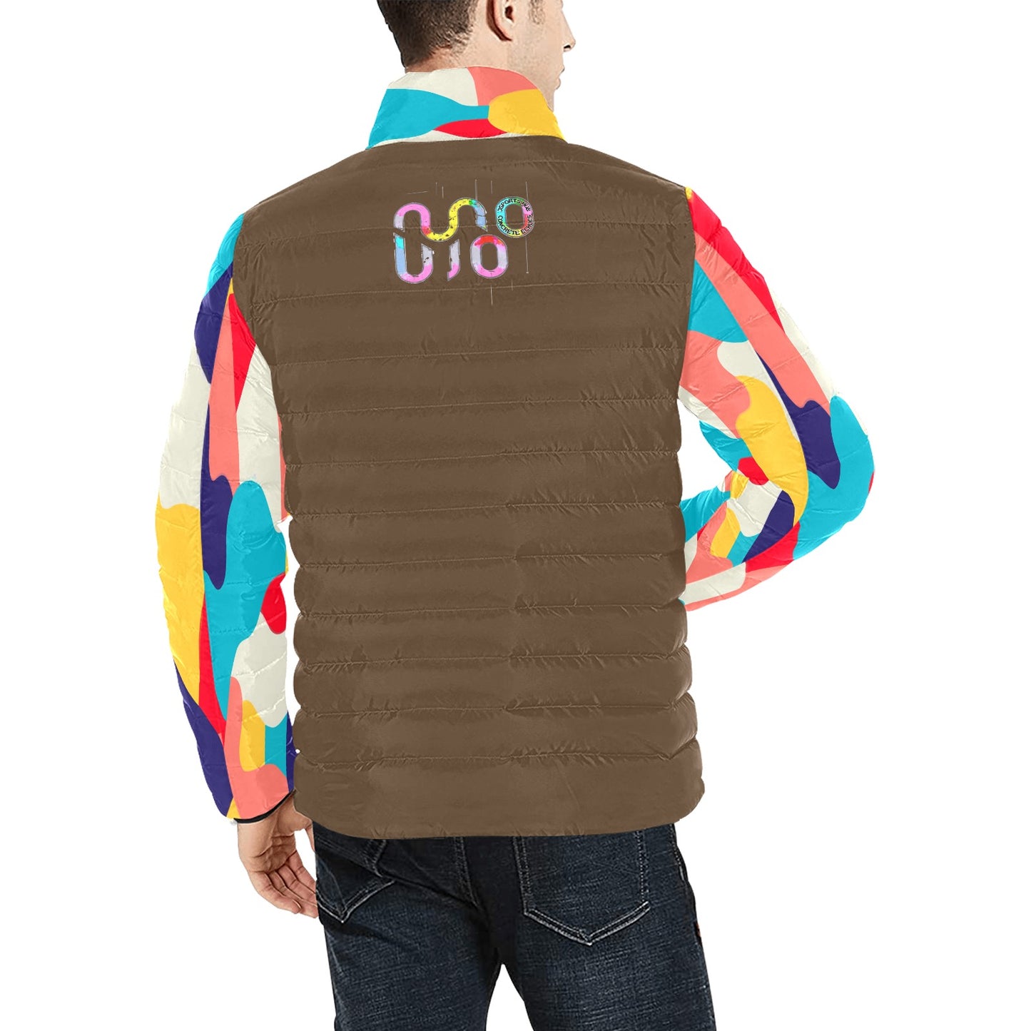 Giacca Bomber Uomo Collezione Concrete Echoes JSHUB – Base Marrone Caffè Logo e Mimetico Multicolor All Over