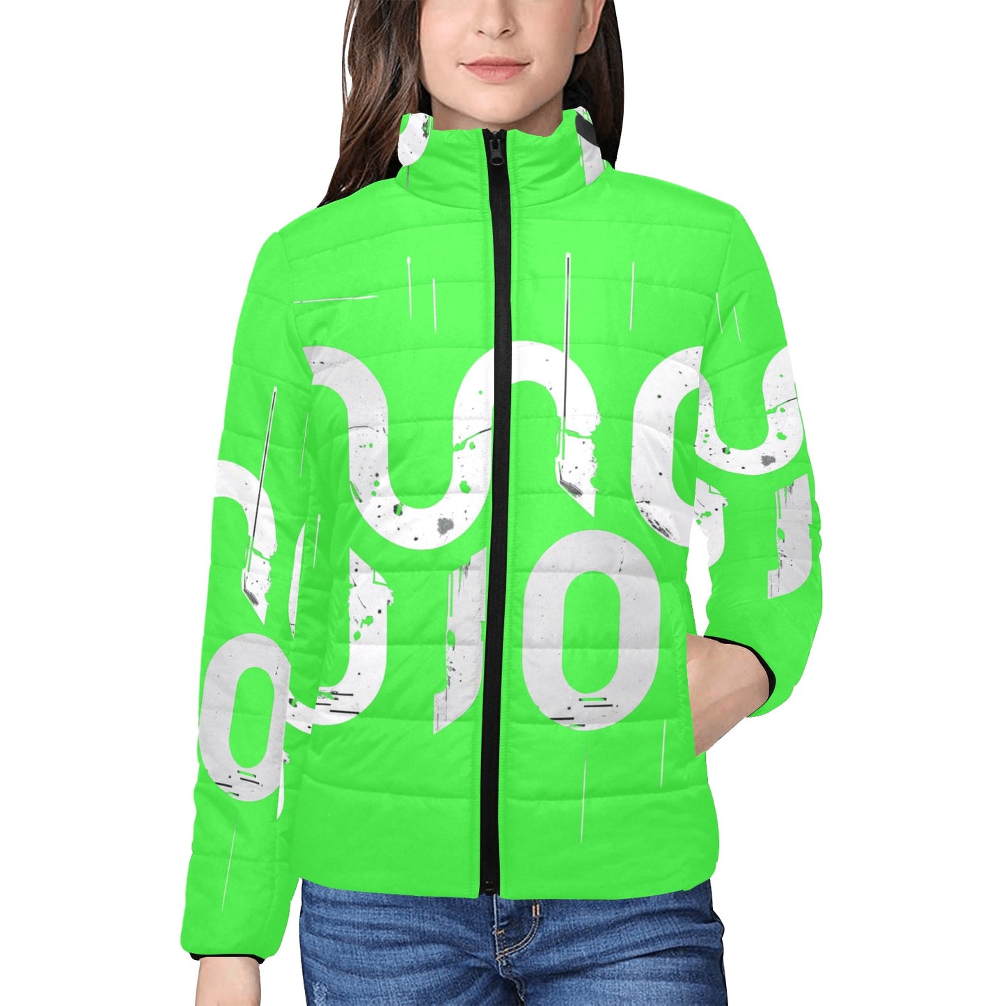 Giacca imbottita donna verde lime Concrete Echoes “Urban Static” colletto rialzato