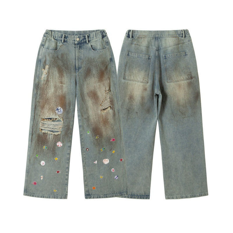 Jeans loose lavaggio ossidato spruzzato