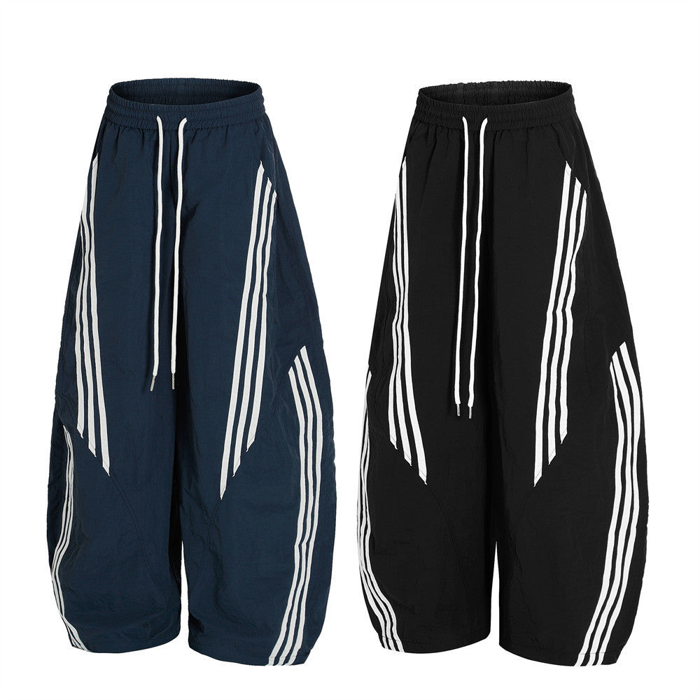 Pantaloni Uomo Gamba Larga Street Style con Tre Strisce