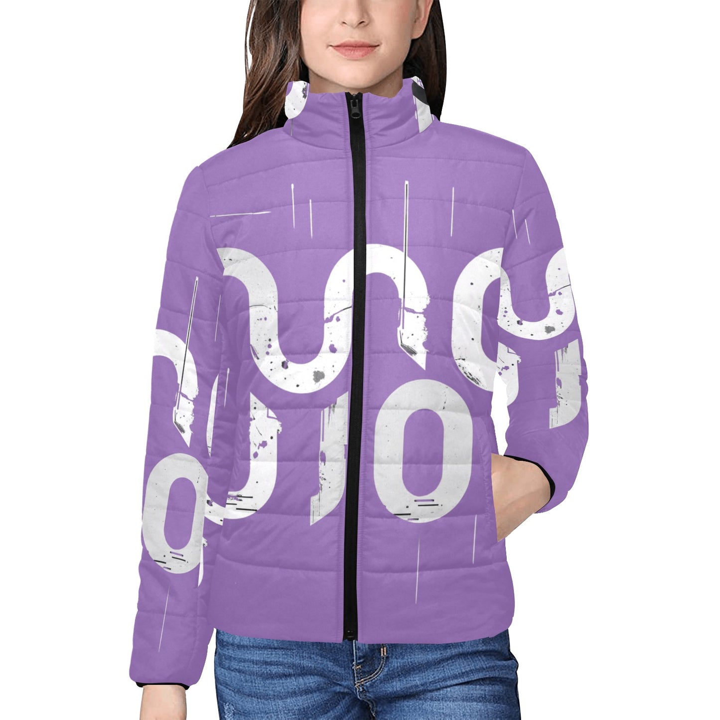 Giacca imbottita donna viola Concrete Echoes “Urban Static” colletto rialzato