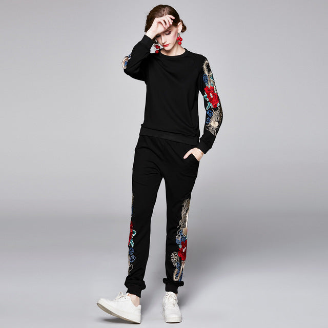 Tuta Bloom Stitch Set – Maglia Ricamata + Jogger Casual