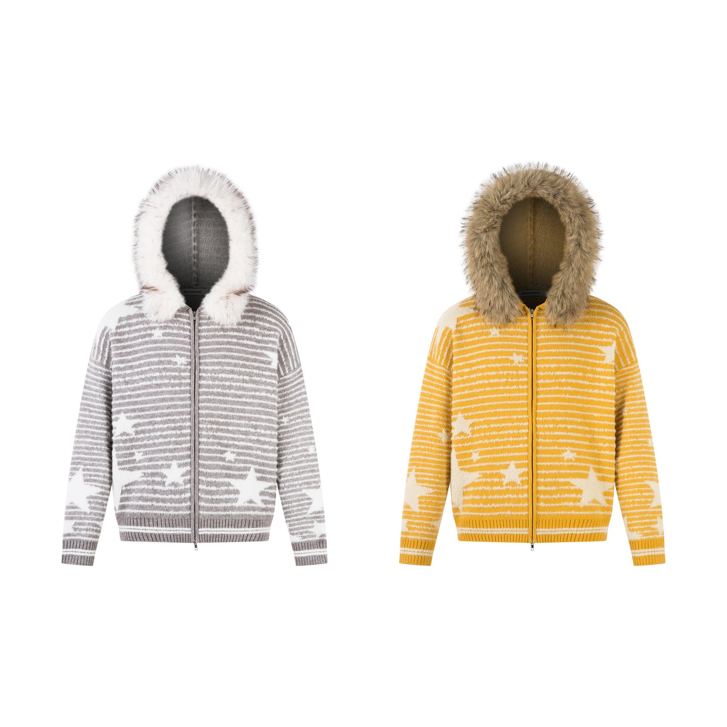 Giacca Uomo Maglia Streetwear con Cappuccio Pelliccia Righe