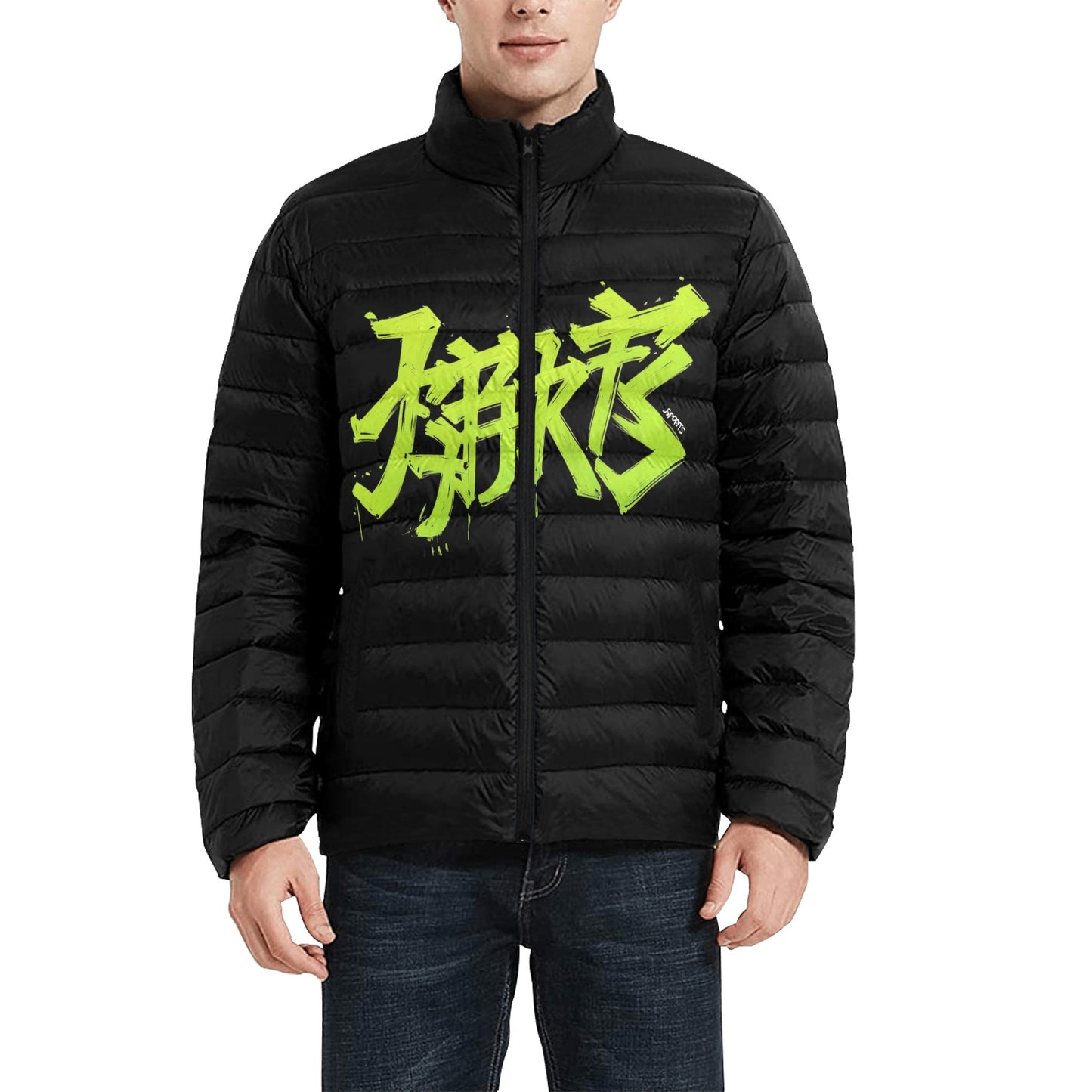 Giacca Bomber Uomo Collezione JSports Mono H18 Black-Neon JSHUB – Base Nera Stampa Centrale Fluo