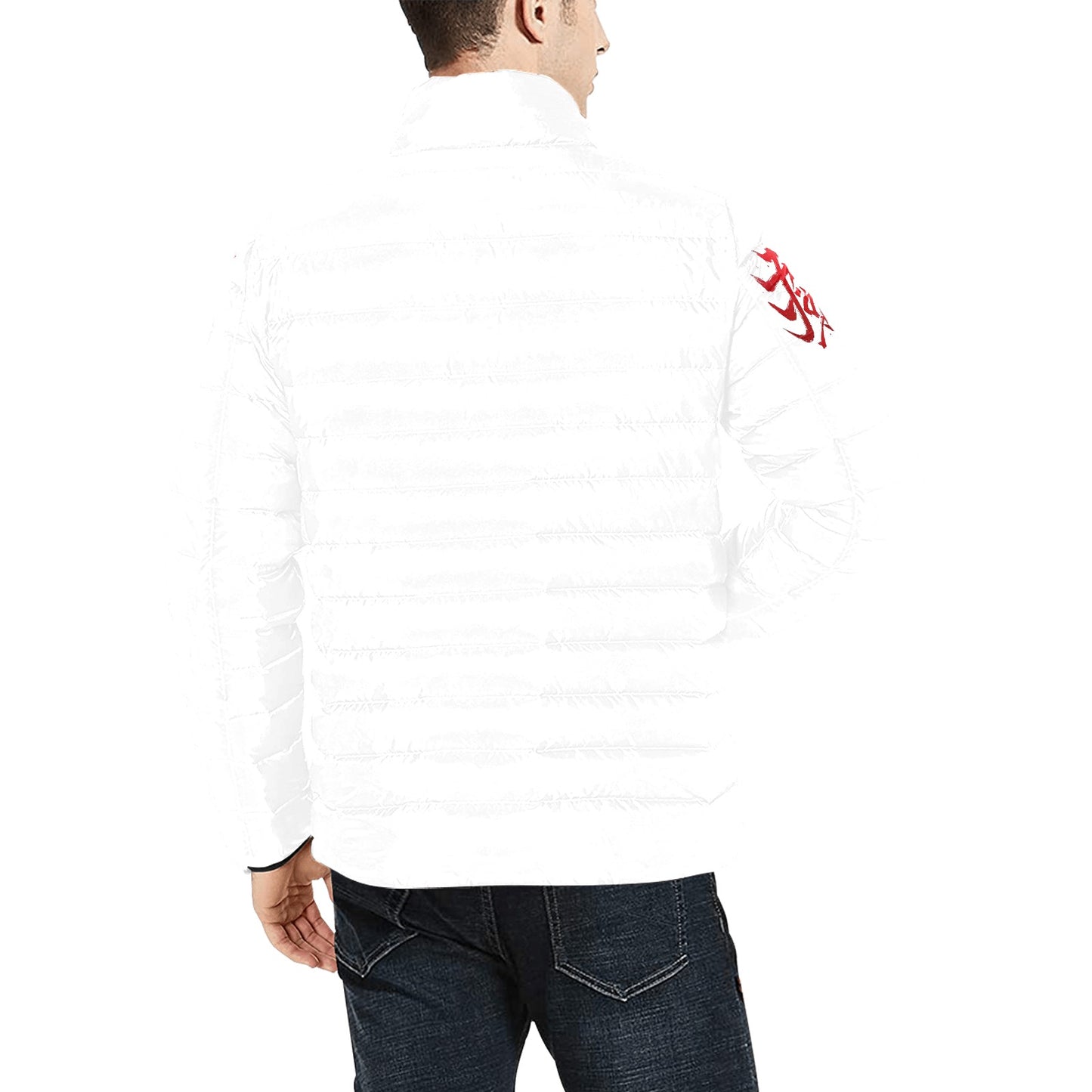 Giacca Bomber Uomo Collezione JSports Mono K18 ArmTag JSHUB – Base Bianca Stampa Rossa Centrale con Tag Spalle Rosso