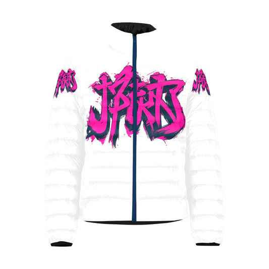 Giacca Bomber Uomo Collezione JSports Momo K44 Neon Pulse ArmTag JSHUB – Base Bianca con Stampa Centrale Fucsia e Tag Spalle