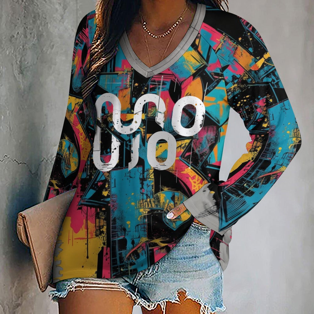 T-shirt donna lunga V-neck “Visual Riot” – Concrete Echoes | JSHUB