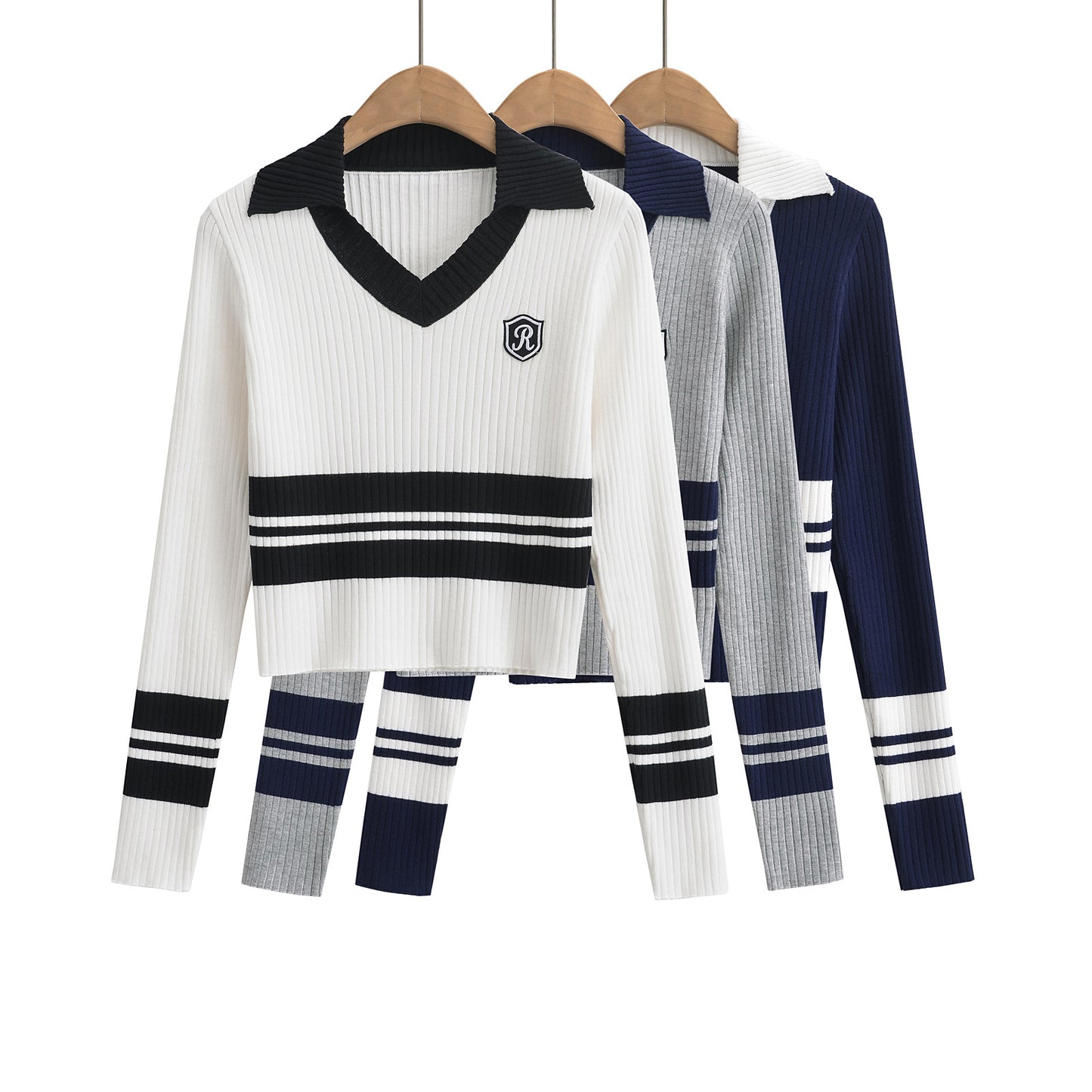 Maglione Unisex Streetwear a Righe Scollo V in Viscosa