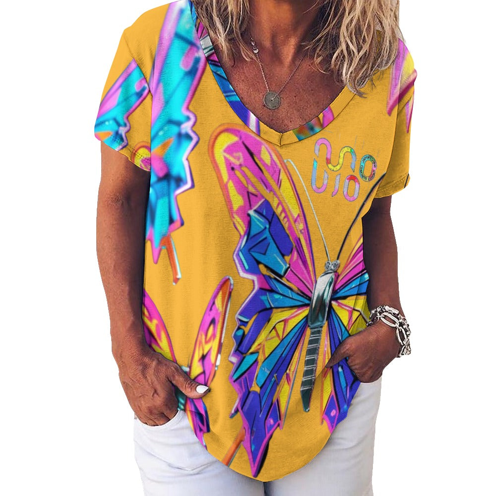 Maglietta donna Wings of Noise scollo a V stampa all-over – 8 varianti colore