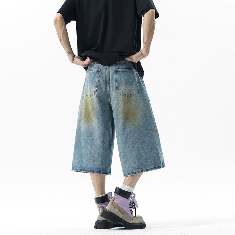 Bermuda denim vintage con strappi e gamba larga