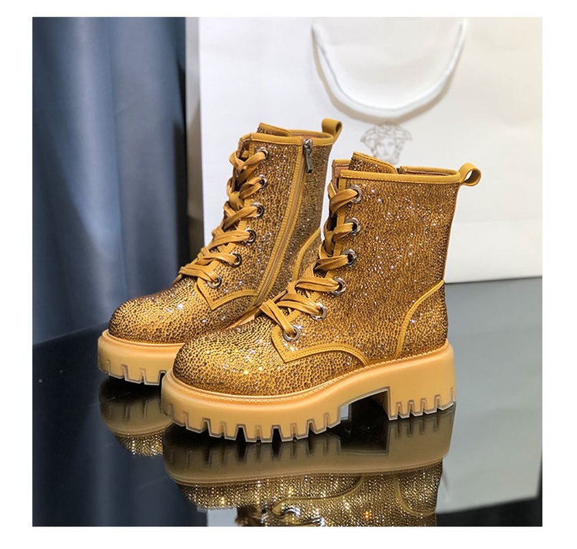 Stivali donna Shine Riot – Martin Boots con Strass e Tacco Bold