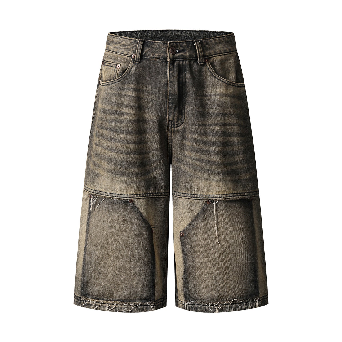 Bermuda “Splice Riot” denim sfrangiato unisex loose fit