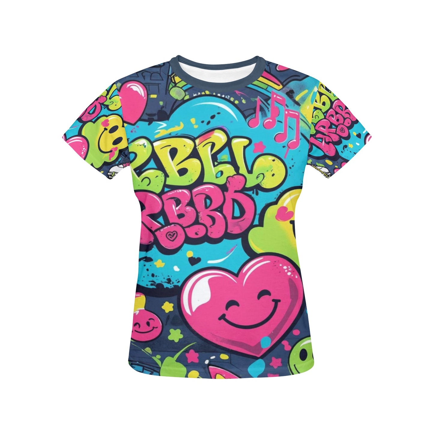 T-shirt Emoji Viber – Donna, Stile Cartoon Urban con Stampa All Over