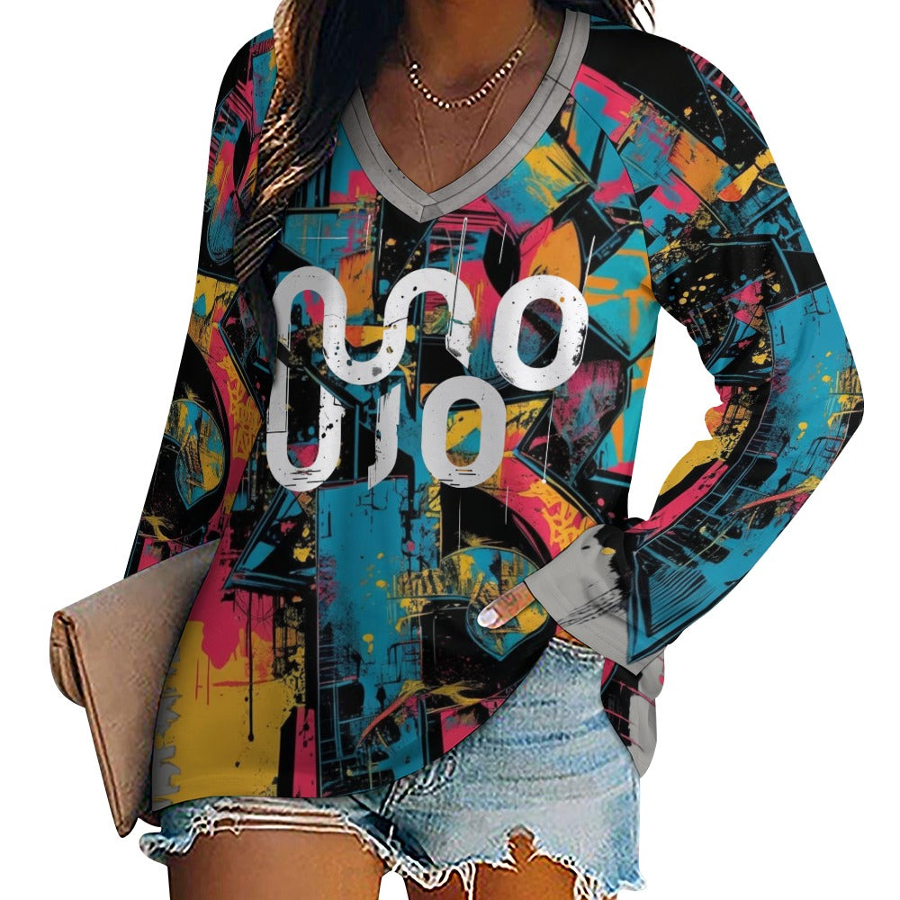 T-shirt donna lunga V-neck “Visual Riot” – Concrete Echoes | JSHUB