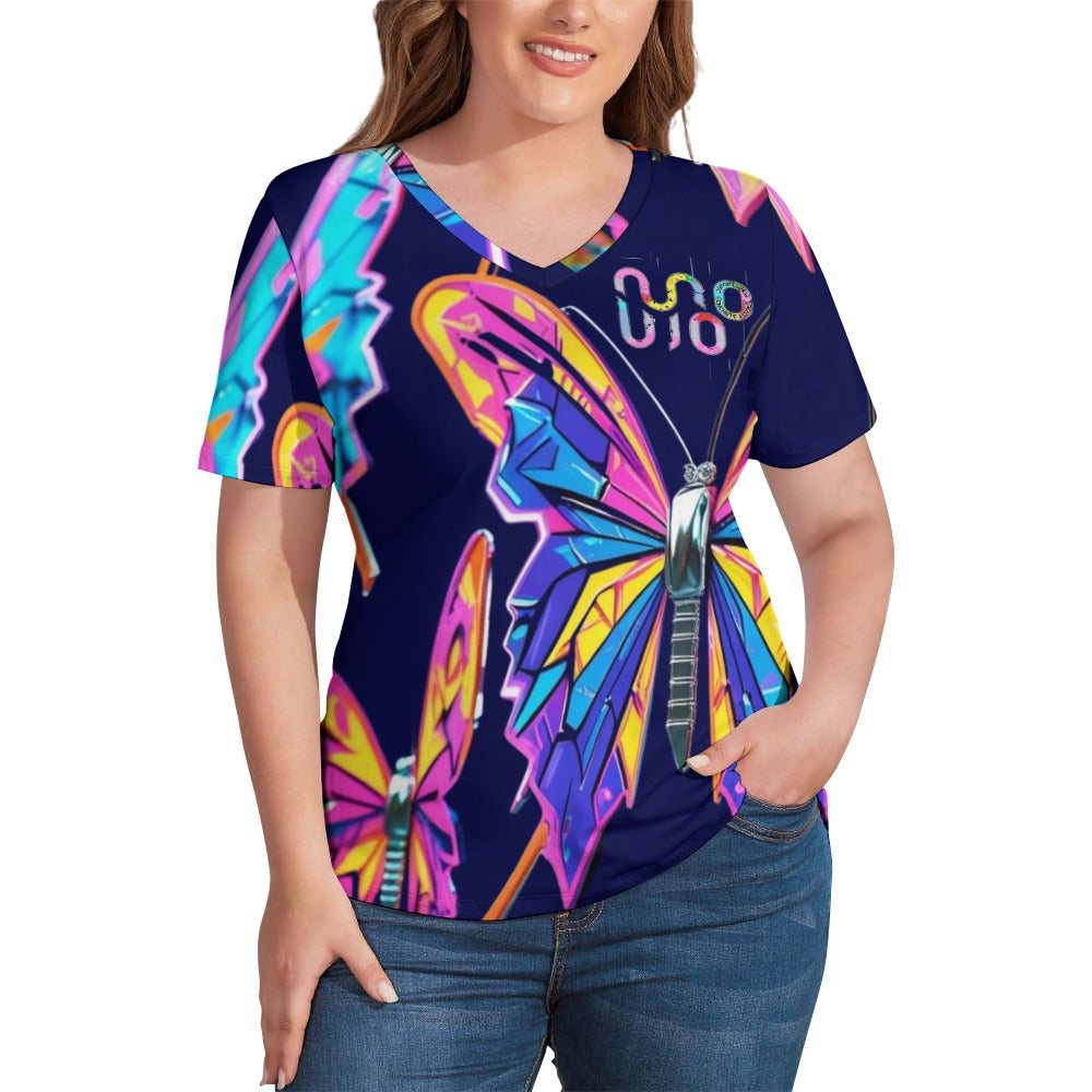 Maglietta donna Wings of Noise scollo a V stampa all-over – 8 varianti colore