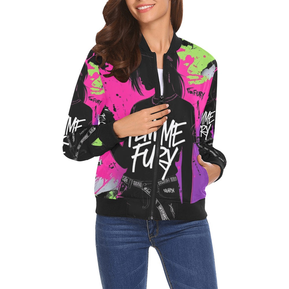 Bomber donna Femme Fury streetwear ribelle con stampa all over