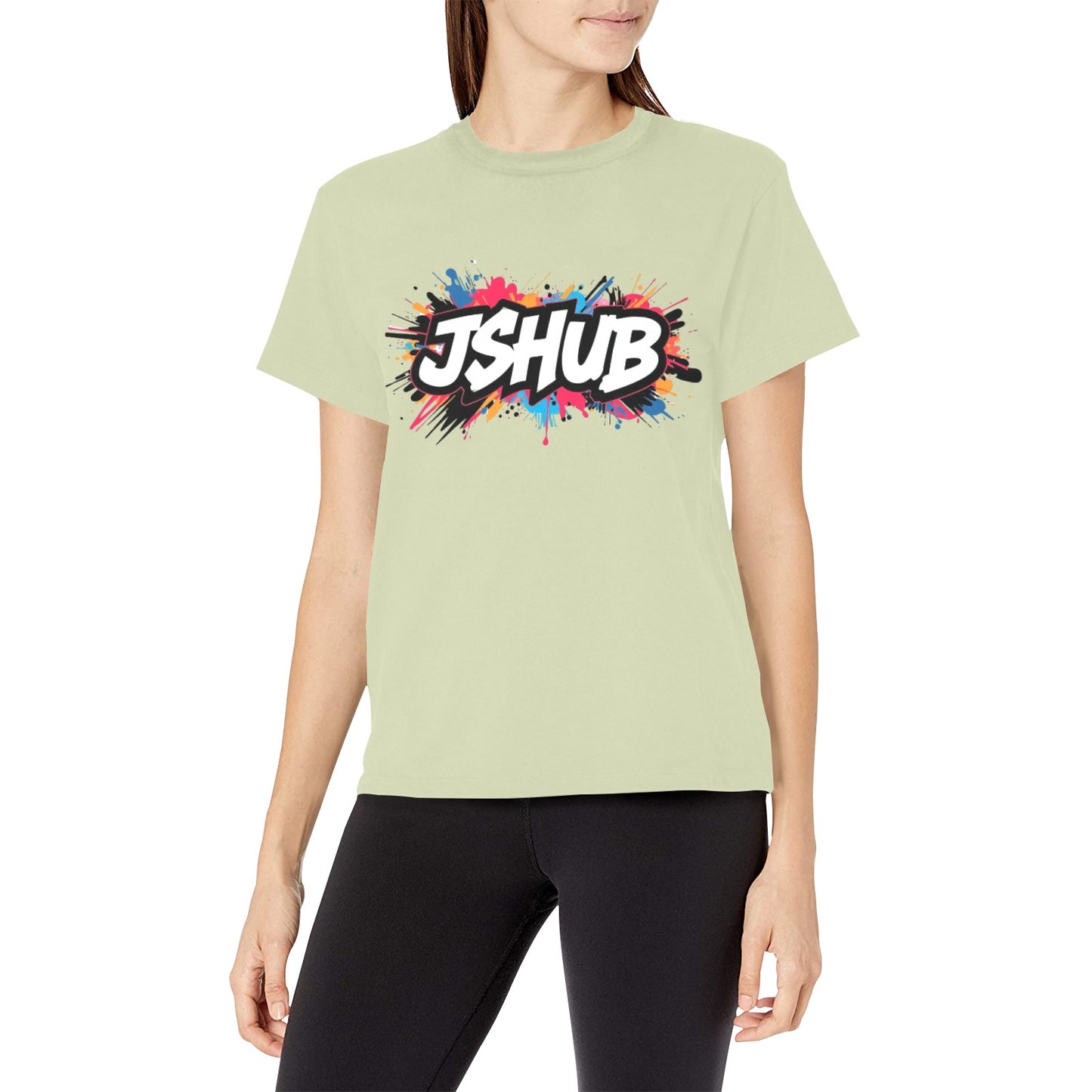 T-shirt Donna JSHub Girocollo Elegante – Stampa All-Over Urban Style