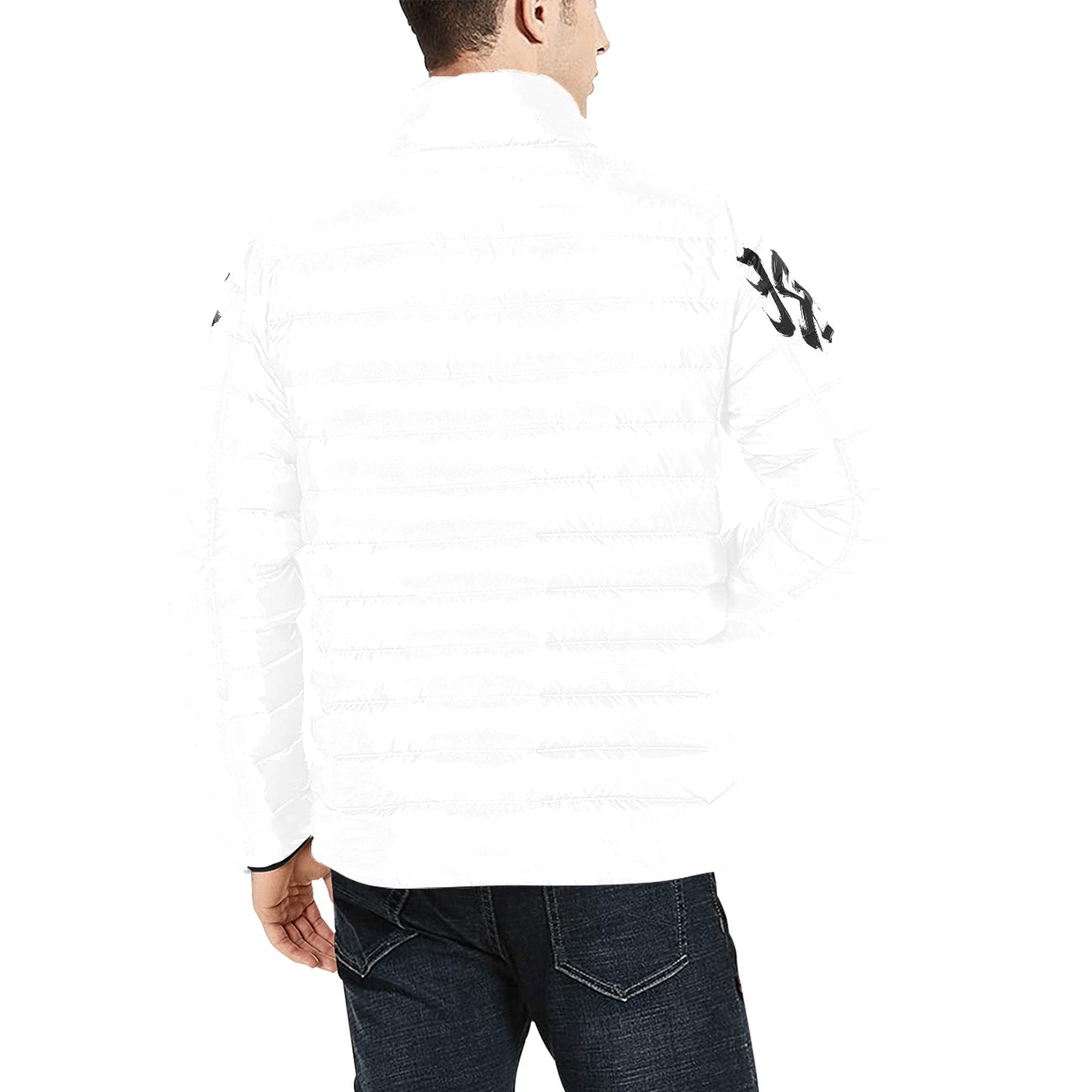 Giacca Bomber Uomo Collezione JSports Momo K45 Urban Shadow ArmTag JSHUB – Base Bianca con Stampa Centrale Nera e Tag Spalle