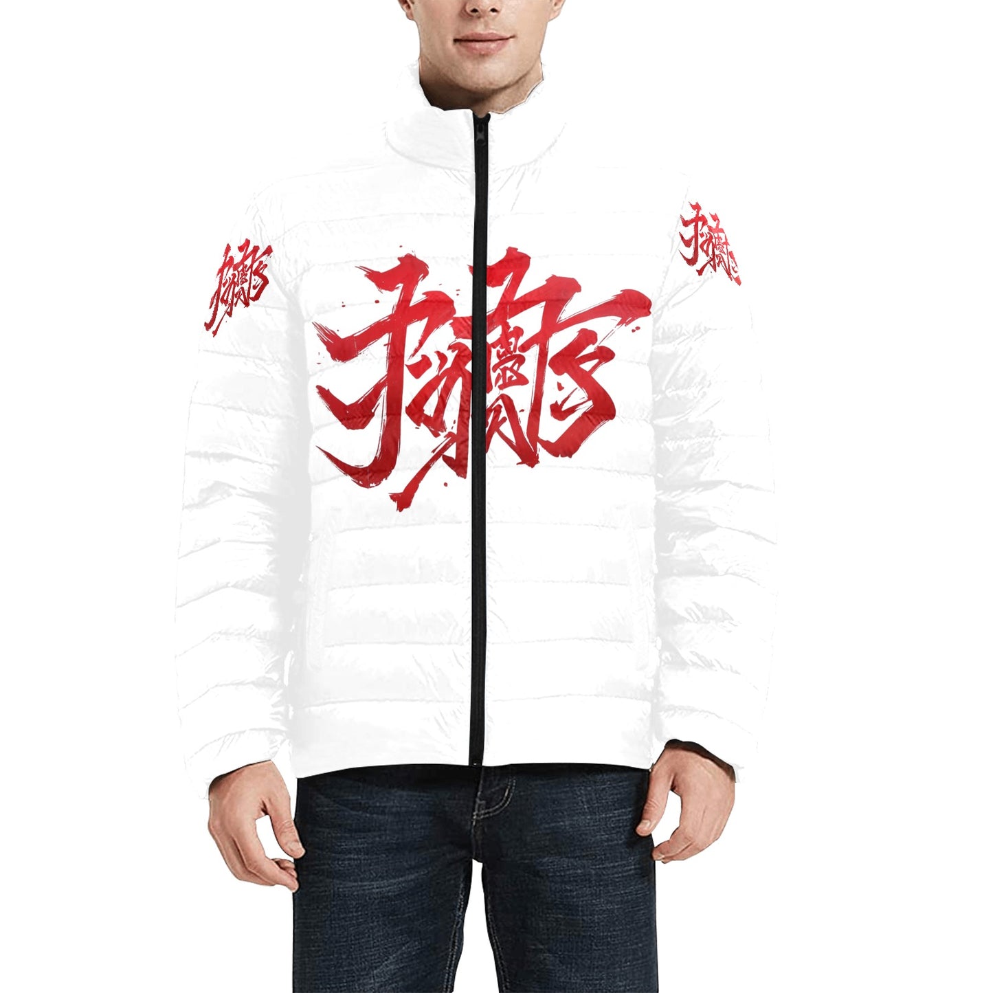 Giacca Bomber Uomo Collezione JSports Mono K18 ArmTag JSHUB – Base Bianca Stampa Rossa Centrale con Tag Spalle Rosso