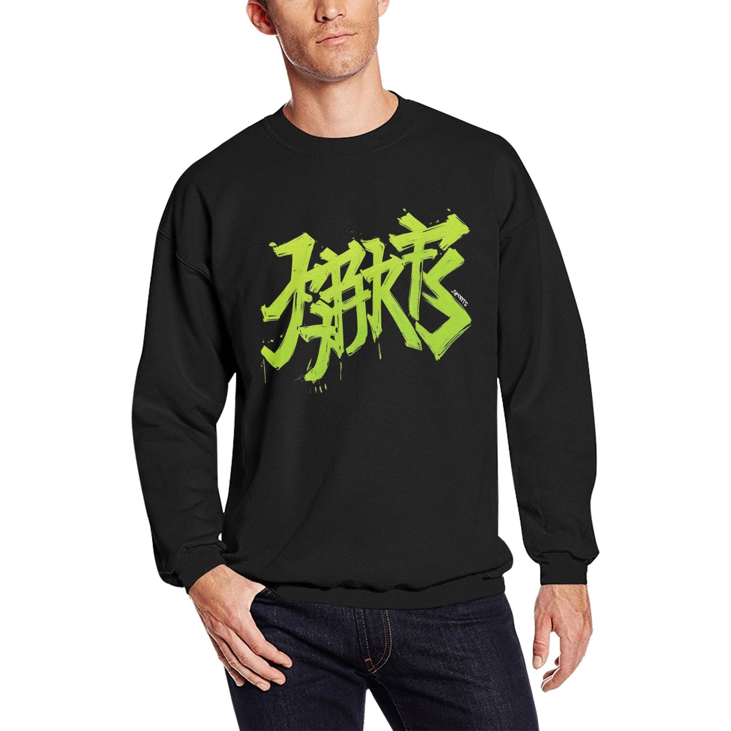 Felpa Uomo "JSPORTS Mono H18 Black-Neon" – Girocollo Nera con Logo Verde Fluo