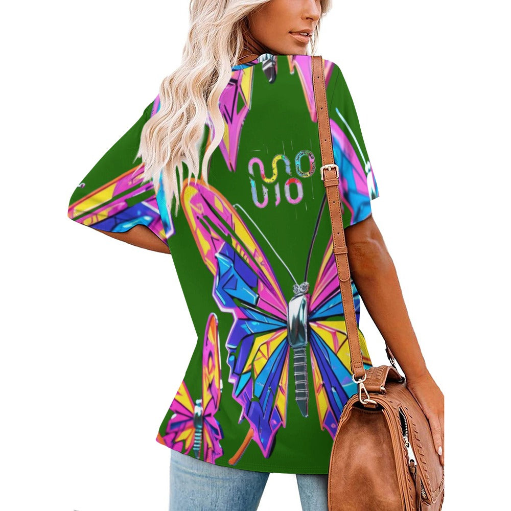 Maglietta donna Wings of Noise scollo a V stampa all-over – 8 varianti colore