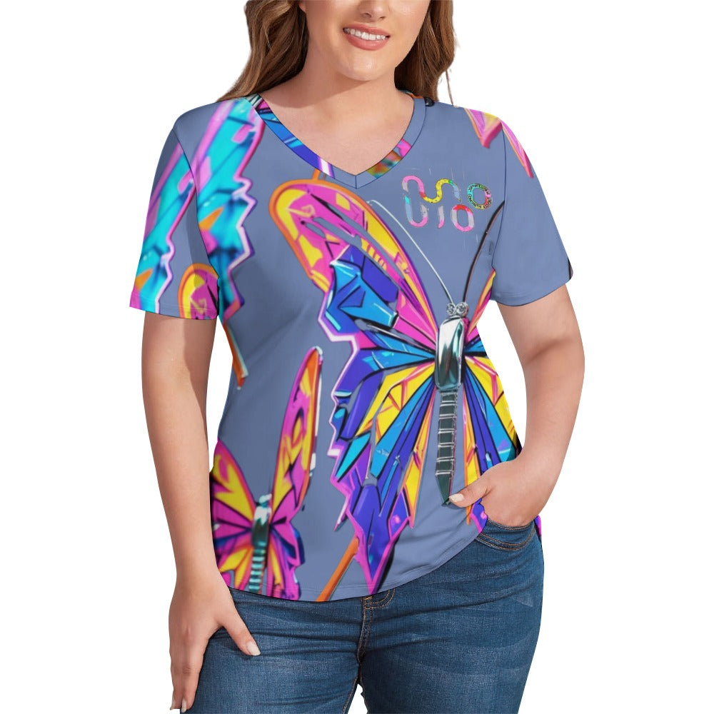 Maglietta donna Wings of Noise scollo a V stampa all-over – 8 varianti colore