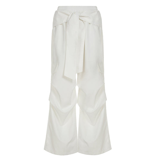 Pantaloni Larghi Vita Alta con Elastico – Bianco