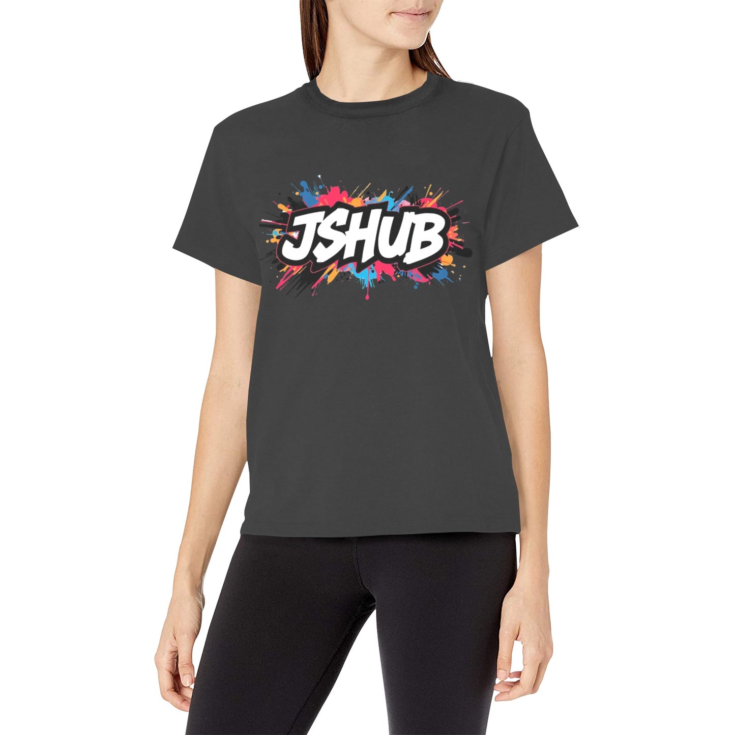 T-shirt Donna JSHub Girocollo Elegante – Stampa All-Over Urban Style