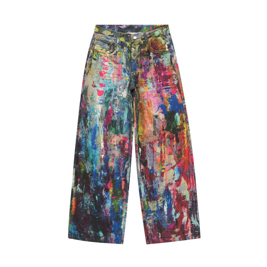 Jeans straight fit verniciati effetto illusione