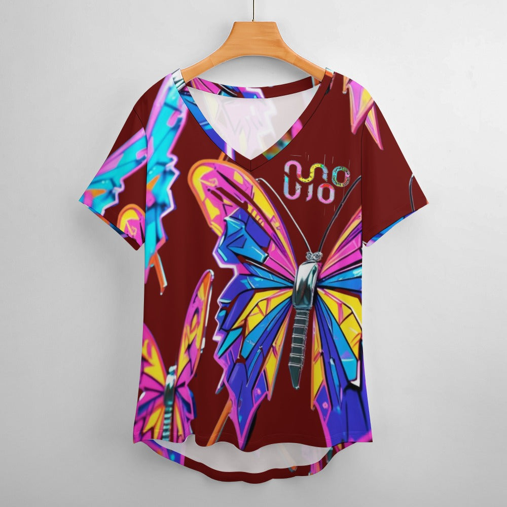 Maglietta donna Wings of Noise scollo a V stampa all-over – 8 varianti colore