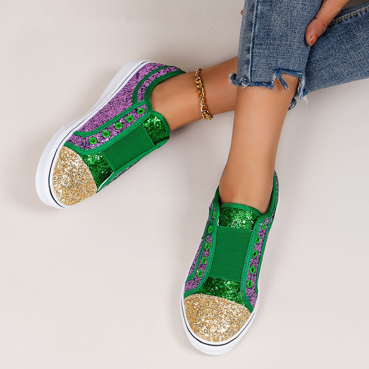 Sneakers GlitterPop – Scarpe di Tela Colorate con Paillettes per Donna