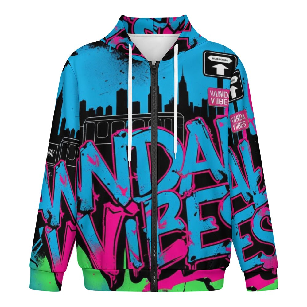 Felpa Vandal Shield con zip e cappuccio – Urban Oversize Uomo