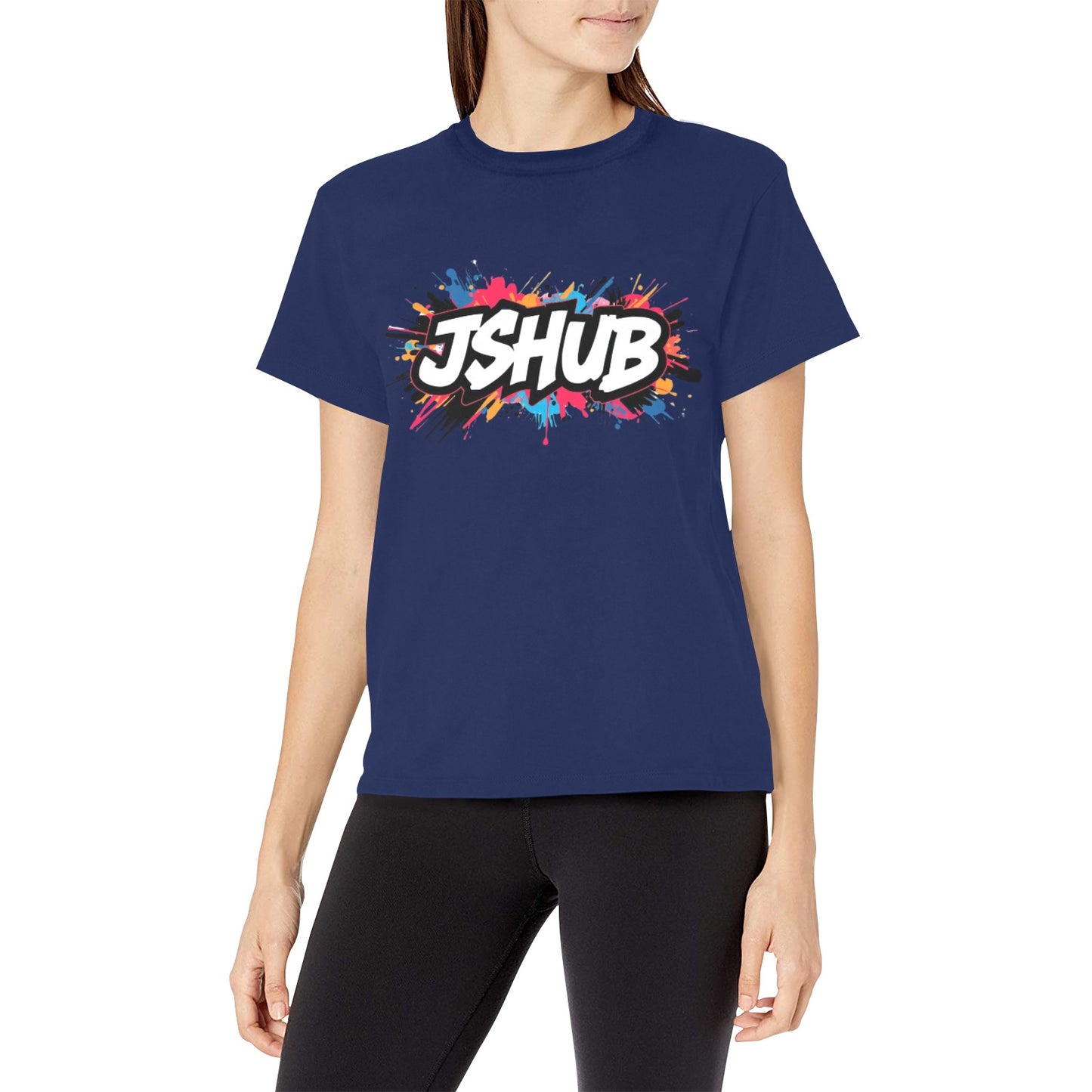 T-shirt Donna JSHub Girocollo Elegante – Stampa All-Over Urban Style