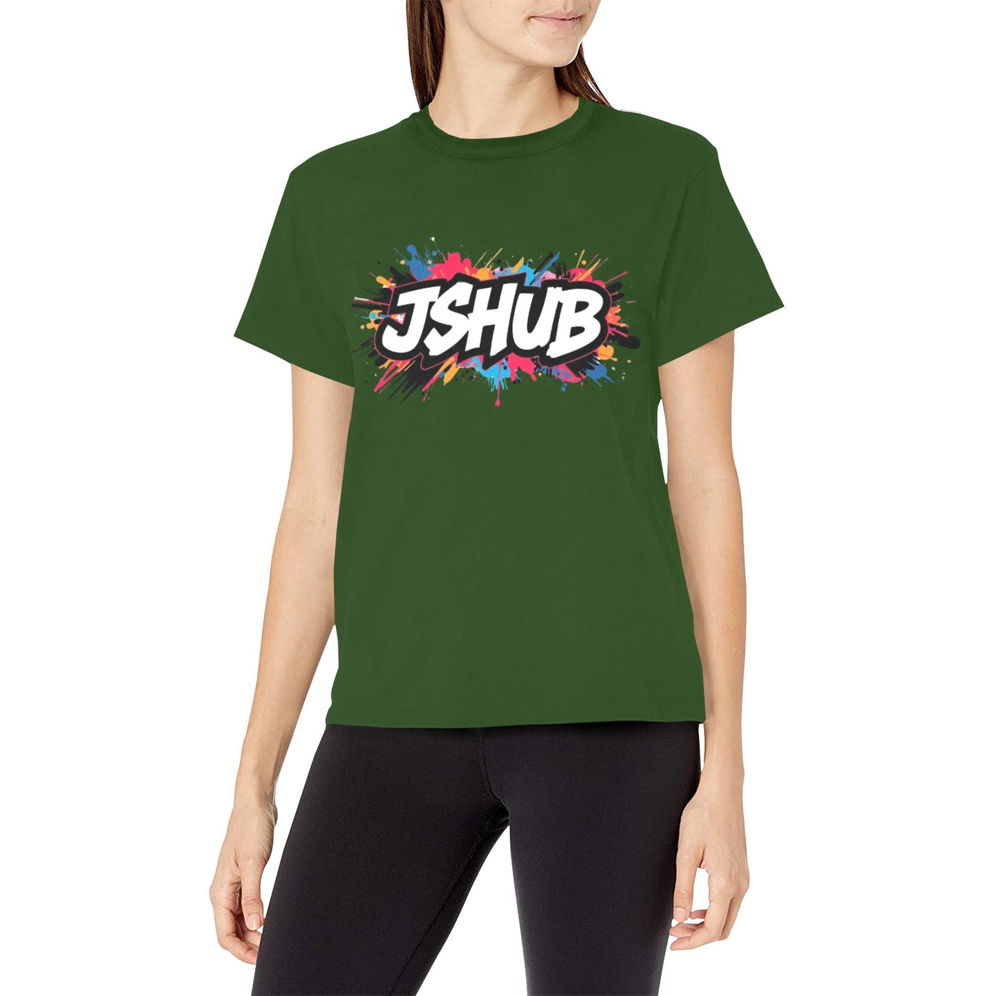 T-shirt Donna JSHub Girocollo Elegante – Stampa All-Over Urban Style