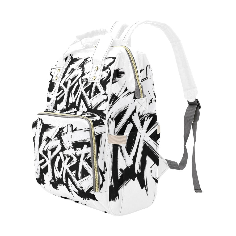 Zaino multifunzione Momo JSPORTS – Bianco con stampa all-over nera