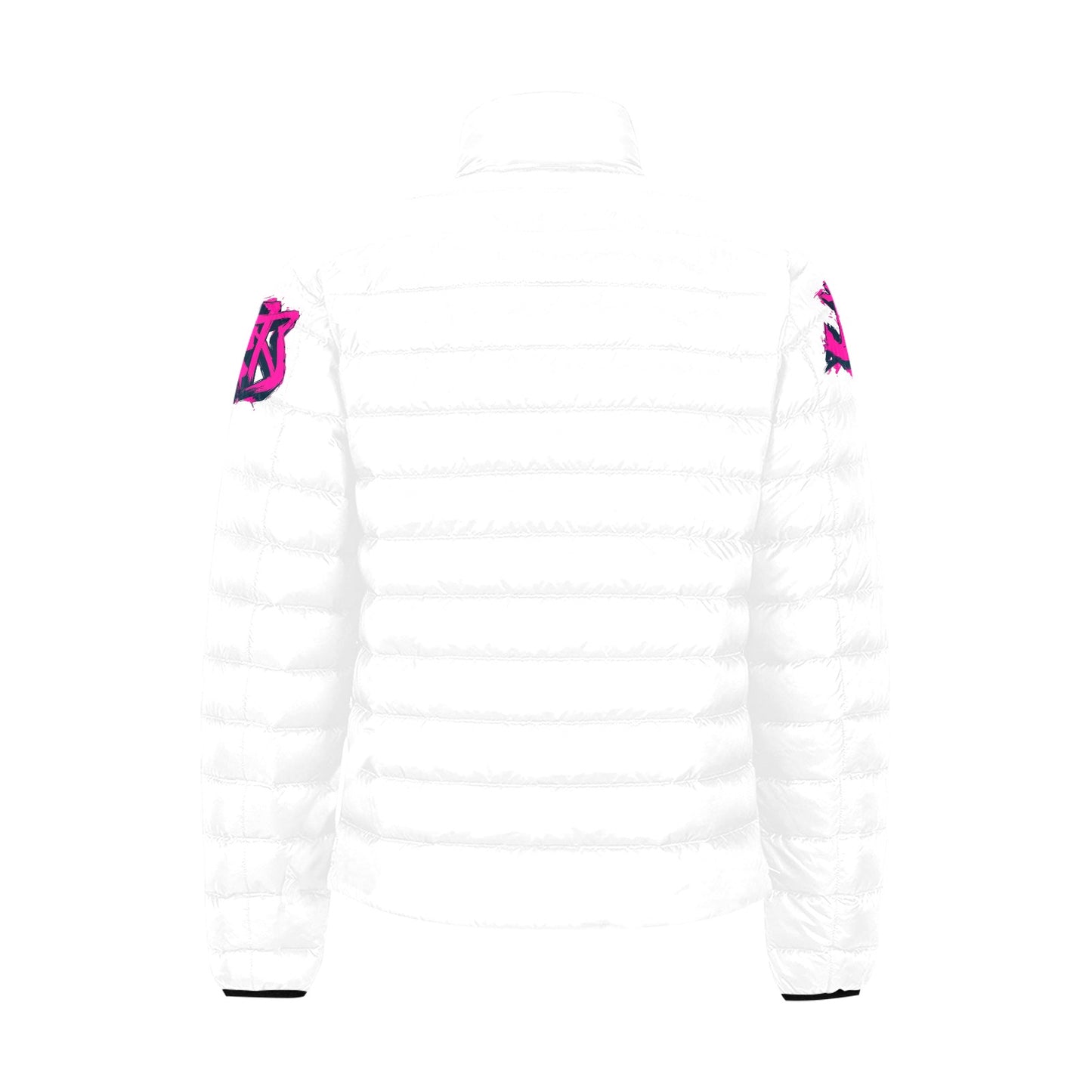 Giacca Bomber Uomo Collezione JSports Momo K44 Neon Pulse ArmTag JSHUB – Base Bianca con Stampa Centrale Fucsia e Tag Spalle