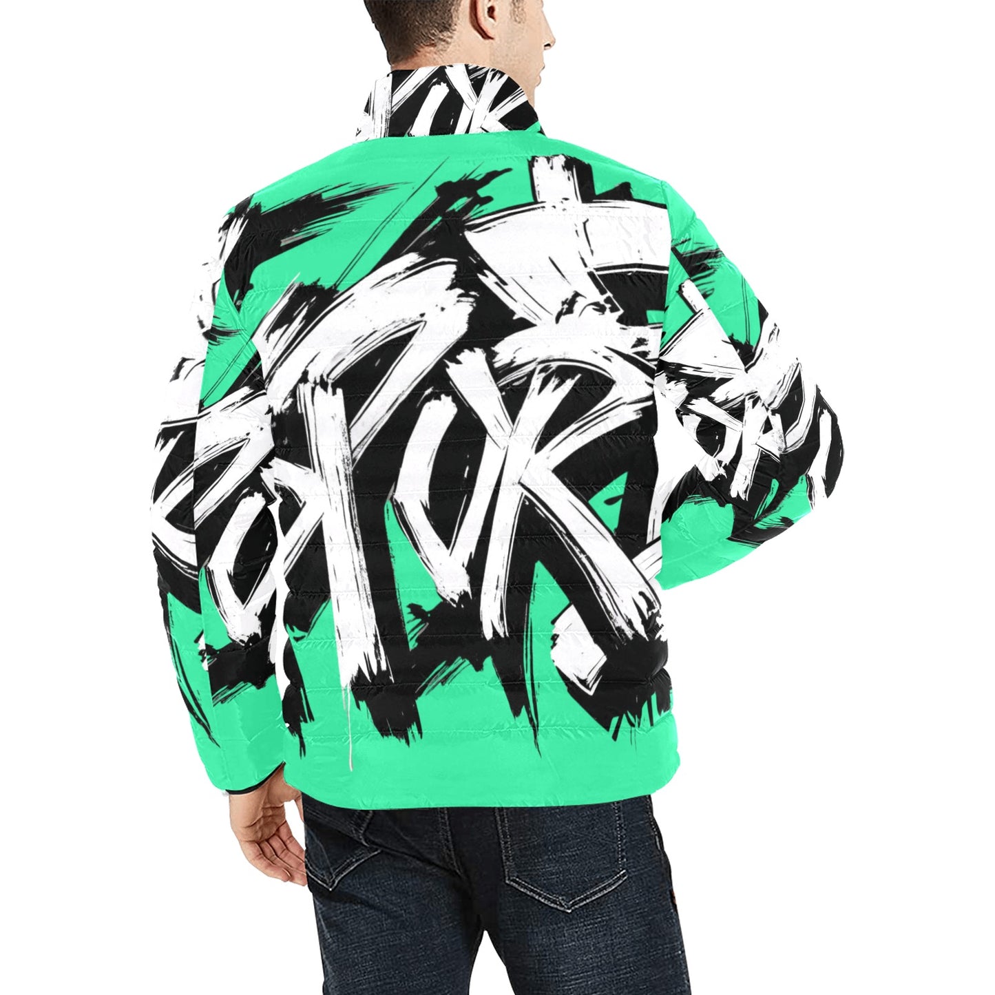 Giacca Bomber Uomo Collezione JSports Momo M03 Menta Mistica JSHUB – Base Medium Spring Green con Stampa All-Over Bianca Contornata di Nero