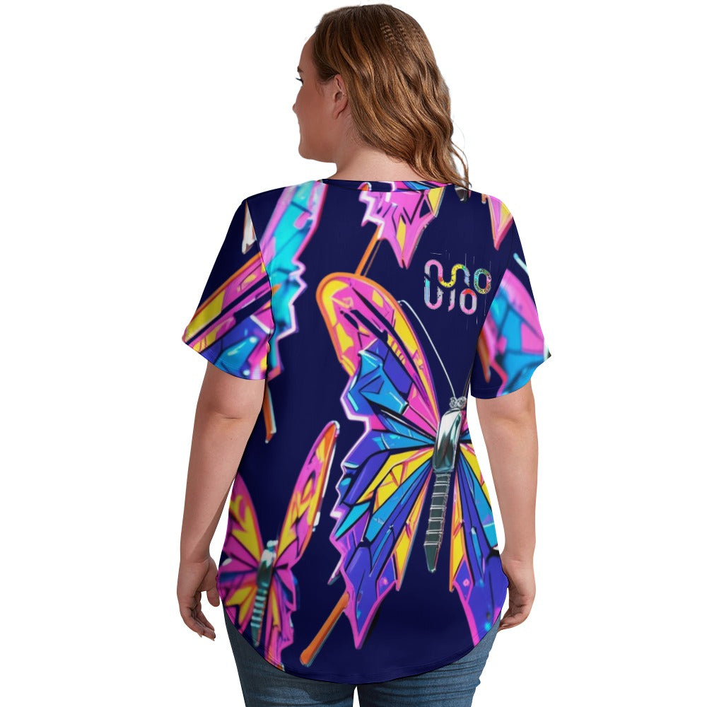 Maglietta donna Wings of Noise scollo a V stampa all-over – 8 varianti colore