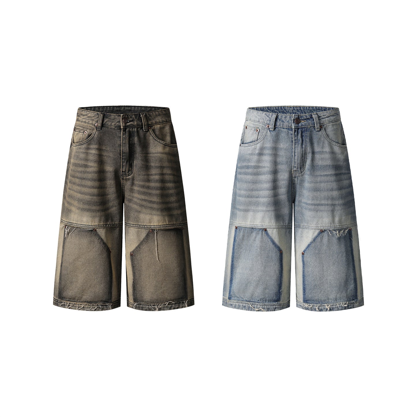 Bermuda “Splice Riot” denim sfrangiato unisex loose fit