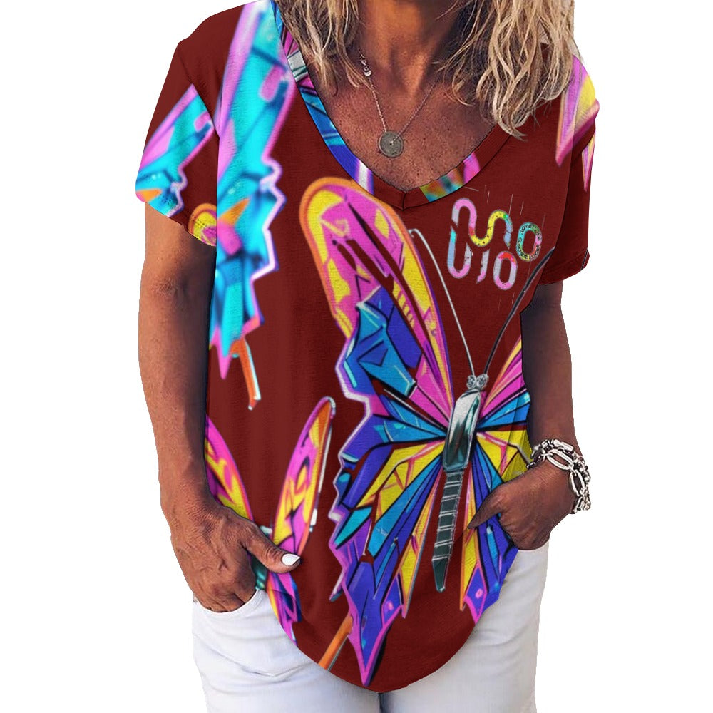 Maglietta donna Wings of Noise scollo a V stampa all-over – 8 varianti colore